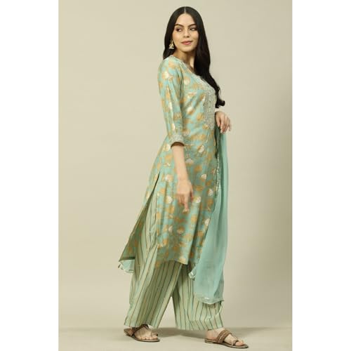 Rangriti Women Polyester Blend Printed Suit Set (RSKASRTD18001SS23LBLU_Blue