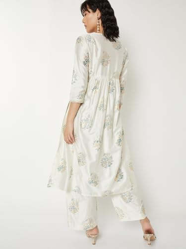 Max Women Printed Straight Kurta Set(White_L)