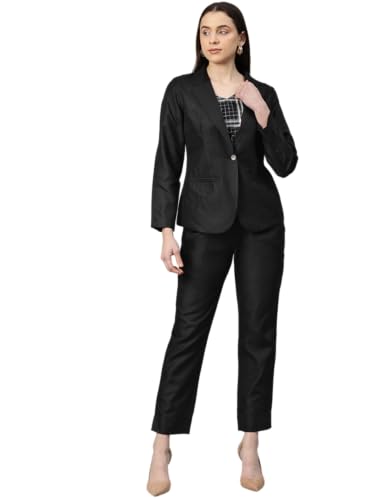 Cottinfab Women Embroidered Black Top with Blazer and Trouser