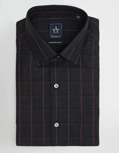Arrow Men Grey Checkered Spread Collar Full Sleeve Formal Cotton Slim Fit Shirt (ARAISH0360_Grey_40)