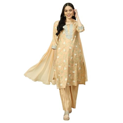 Rangriti Women Polyester Blend Printed Suit Set (RSKASRTD18001SS23PCH_Pink