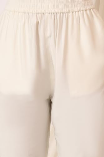 W for Woman White Bold Floral Printed Sleeveless Chanderi Anarkali Kurta with Pants and Red Printed Dupatta Set (Size: XL)-WS12495-125423