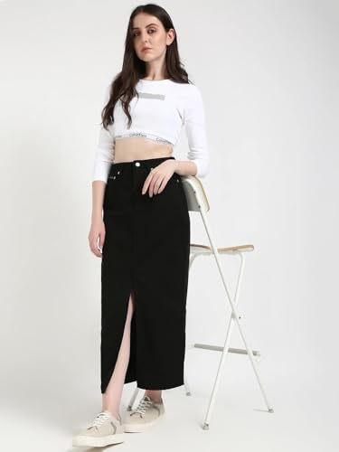 Slim Fit Solid Mid Rise Skirt