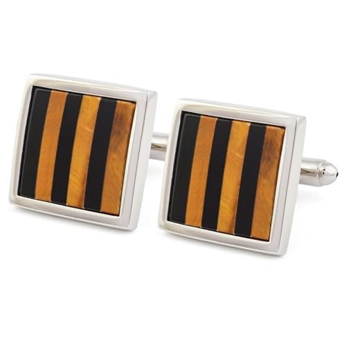 Peluche Natural Tiger's Eye Stone (Semi-Precious) - Silver Cufflinks for Men