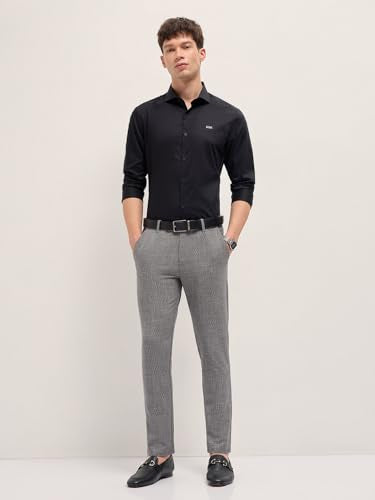 THE BEAR HOUSE Men's Black Slim Fit Formal Trouser
