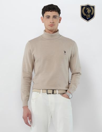 U.S.Polo Association Men's Turtleneck Regular Fit Sweater Beige