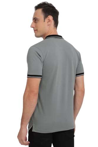 Men Grey Solid Polo Neck T-Shirt