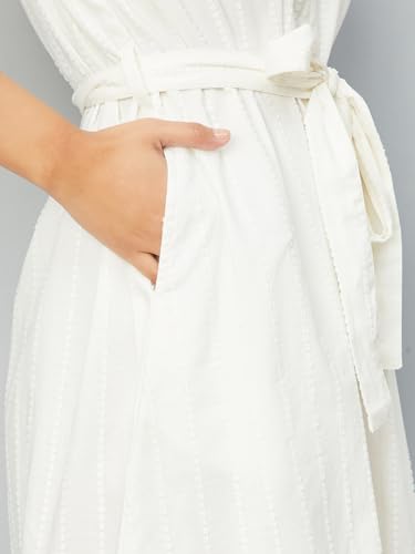 Max Women's Cotton A-Line Below The Knee Dress (EC58002_Off White