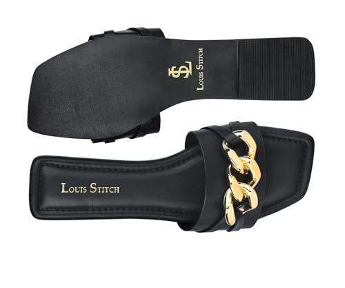LOUIS STITCH Women’s One strap Flat Sandals | Open Toe Black Comfortable Sandal | LSOF-FI05-SLBSJB | UK-5