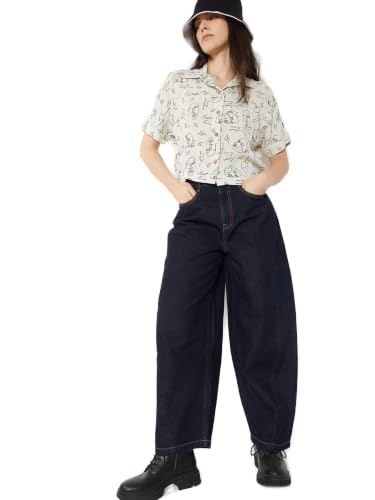 Max Women Dark Wash Barrel Fit Jeans (Blue_32)