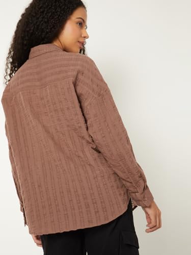Max Women Textured Oversized Shirt (Brown_XXL)
