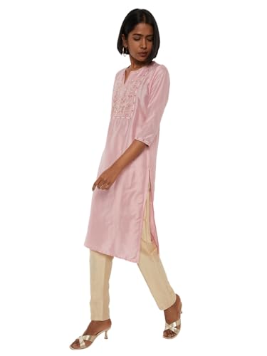 Max Women Embroidered Straight Kurta (Pink_M)