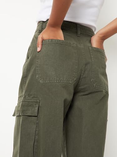 Max Women Solid Cargo Jeans (Green_26)