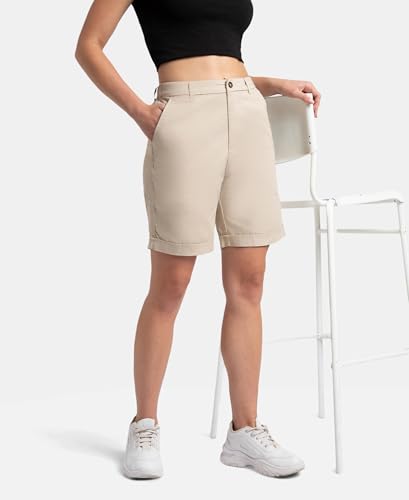Jockey A125 Women's Super Combed Cotton Woven Twill Fabric Relaxed Fit Shorts with Convenient Side Pockets_Oxford Tan_XXL