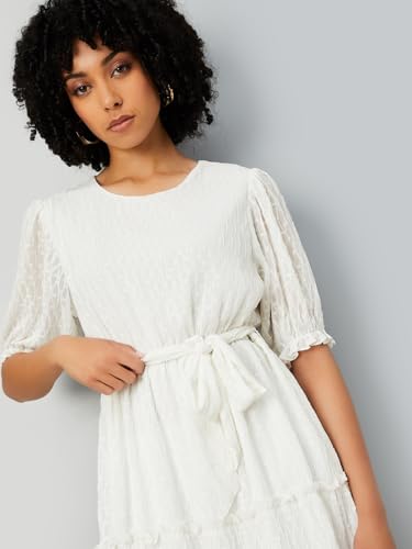 Max Women's Polyester A-Line Below The Knee Dress (DTI3809_Ivory