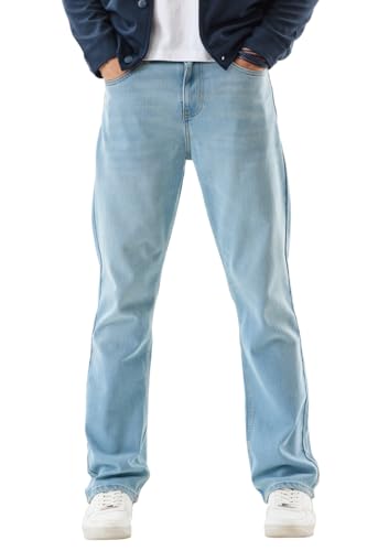 SNITCH Men Casual Jeans | Straight Fit Light Blue with Smooth Texture & Washed Finish | Durable Cotton Blend Fabric for Everyday Comfort & Versatile Styling