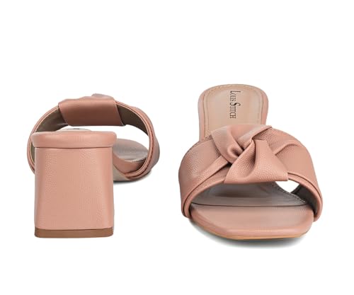 LOUIS STITCH Women’s Fashion Slip-On Block Heel Sandals | Open Toe Stylish Bow Strap Peach Pink Mule Heel Sandal for Ladies, Fashionable and Comfortable Sandal | LSOF-LDBH-KSPE | UK-5