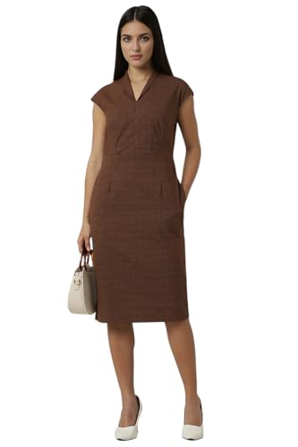Van Heusen Women's Polyester Blend Modern Knee-Length Dress (VWDRFRGPZ76117_Brown
