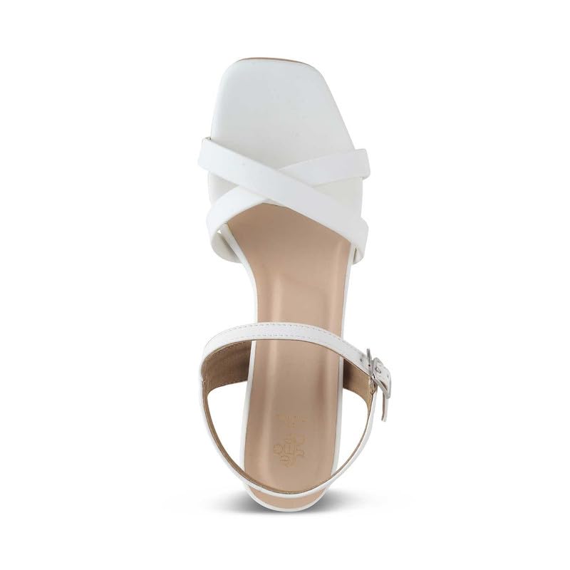 tresmode 239-ROCHE WHITE WOMEN DRESS BLOCK HEEL SANDALS EU/38 UK/5