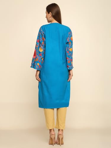 CRAFTBAZAR Women Kashmiri Full Regular Embroidered Woolen Relaxed Fit Kurti (FEROZI)