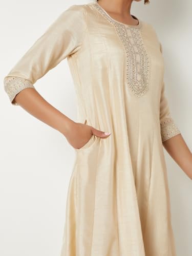 Max Women's Polyester Kurta Set (SRCTKST58015_Off White