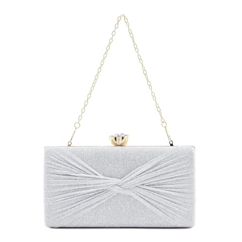 Mastyle® Pleated Bow Handbag For Women With Small Square Shape And Glitter Surface