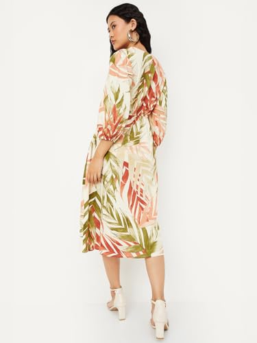 Max Women's Cotton A-Line Below The Knee Dress (EC58006B_Off White