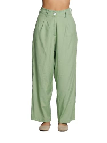 Zink London Women's Green Solid Straight Palazzo
