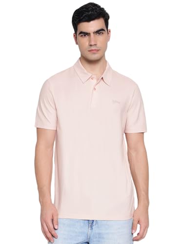 GUESS Small Script Dolly Pink Solid Polo Collar Regular Fit T-Shirt