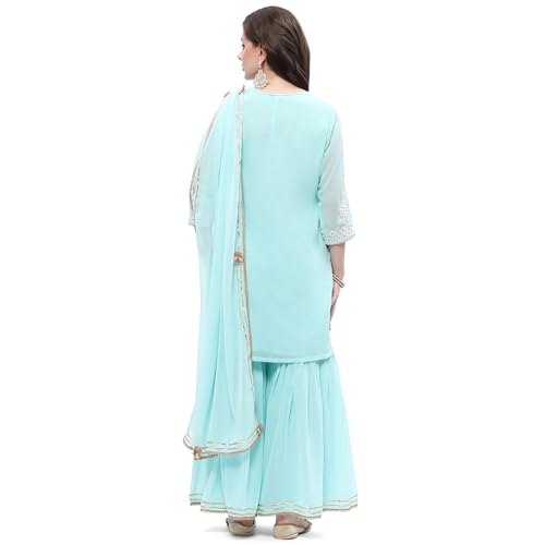 Rangriti Women Polyester Embroidred Straight Suit Set(FESTIVE19114_Blue_S)