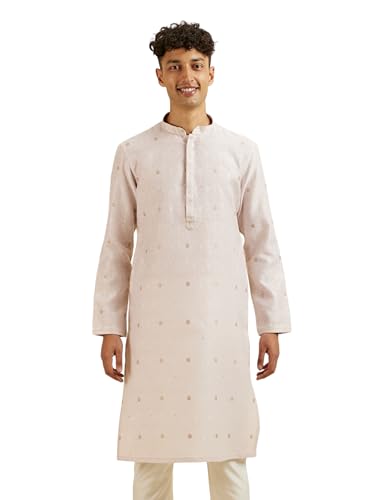 Manyavar Men's Cotton Blend Jacquard Embroidered Kurta Pyjama Set (Pink,XL)