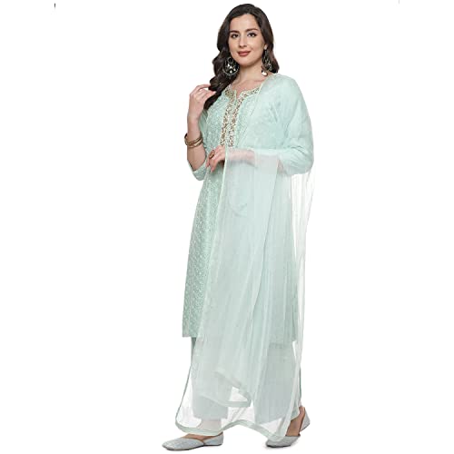 BIBA Women's Ethnic Green Cotton Kurta Suit Set (Size_S)