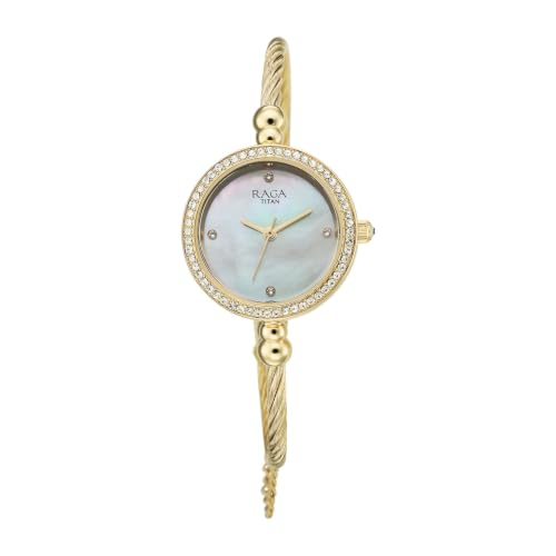 Titan Raga Spotlight 2.0 Quartz Analog 3Hands Display White Dial Textured Kada Color Strap Watch for Women - 95425YM01