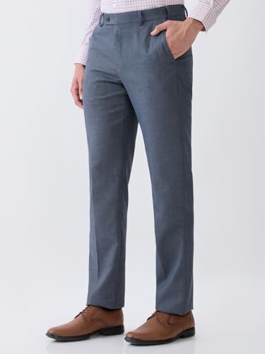Park Avenue Men Regular Fit Solid Pattern Poly Viscose Blend Flat Front Formal Trouser (Size: 36)-PMTX08016-G3 Medium Grey