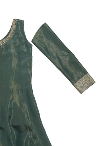 Soch Womens Teal Shimmer Zari Woven Suit Set With Stone Work