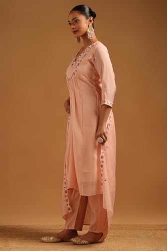 Soch Womens Peach Mul Chanderi Floral Salwar Suit With Hand Embroidery and Bead Details