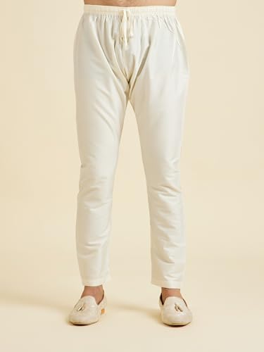 Manyavar Men's Art Silk Self-Textured Kurta Pyjama Set(Cream,XXL)