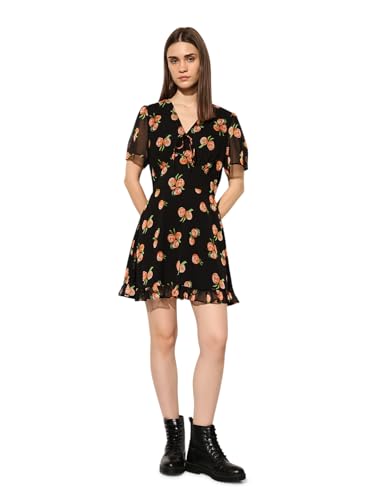 ONLY Women's Graphic Fit and Flare Black Dress