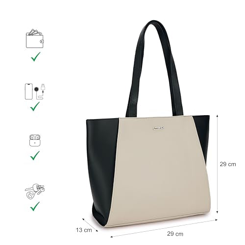 Fastrack Women Colorblocked Tote Bag | Fits Upto 14" Laptop | Spacious Main Compartment with Zip Closure, Inner Zip and Slip Pockets | Comfortable Shoulder Straps | Stylish and Trendy Design