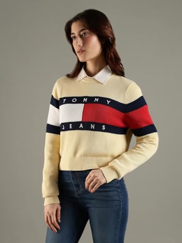 Tommy Hilfiger Relaxed Fit Cotton Crew Neck Sweater Yellow