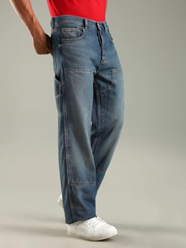 Mid-Wash Loose Fit Low Rise Jeans