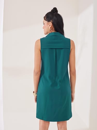 Latin Quarters Women's Teal Solid Sleeveless Collar Neck Casual Shirt Dress_S