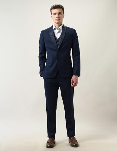 Arrow Men's Dobby Three Piece Ceremony Suit (ARAKSU5500_Navy_42)
