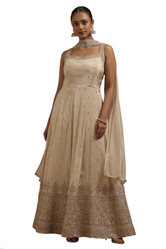 Soch Womens Cream Tissue Embroidered Suit Set With Sequins