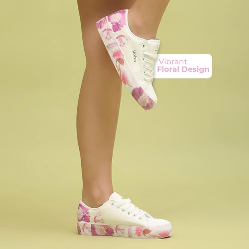 YOHO Aurora Women’s Stylish Floral Design Chunky Sneakers | White - UK 8