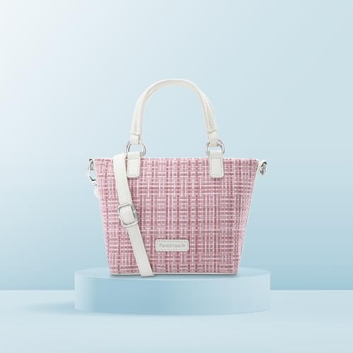 Fastrack Women's Basketweave Satchel | Detachable Adjustable Sling, Top Zip Closure, Inner Utility Pockets, Handheld Option | Textured Fabric Bag | 6 Months Warranty