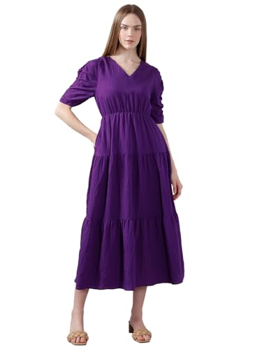 VERO MODA Women's Purple Fit and Flare Dress