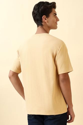 Men Beige Textured Crew Neck T-Shirt