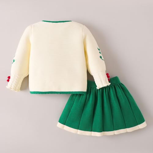 Hopscotch Girls Full Sleeves Cream 2-Pc Cherry Applique Sweater & Skirt (18-24 Months)