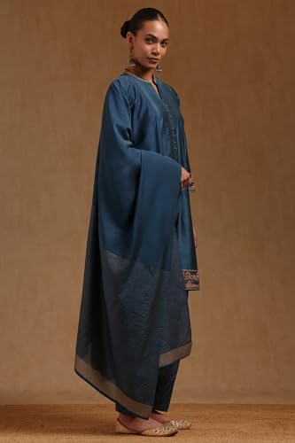 Soch Womens Blue Viscose Blend Solid Salwar Suit With Dori Embroidery